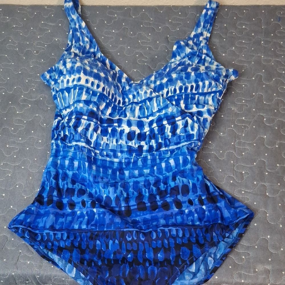 Essentials Blue and White Patterned Swimsuit size 14